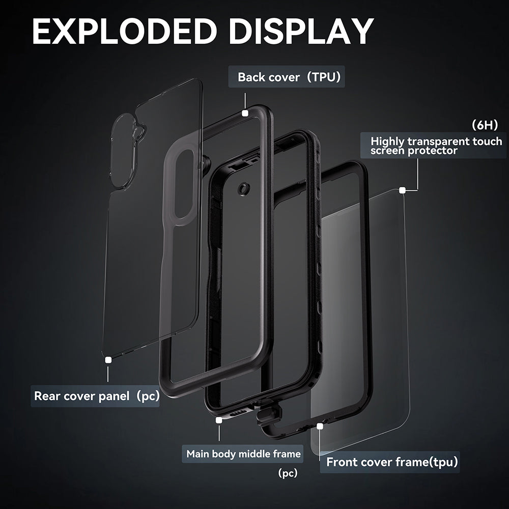 Funda impermeable para Samsung Galaxy A16 5G A166 / A16 4G A165, ShellBox, Negra