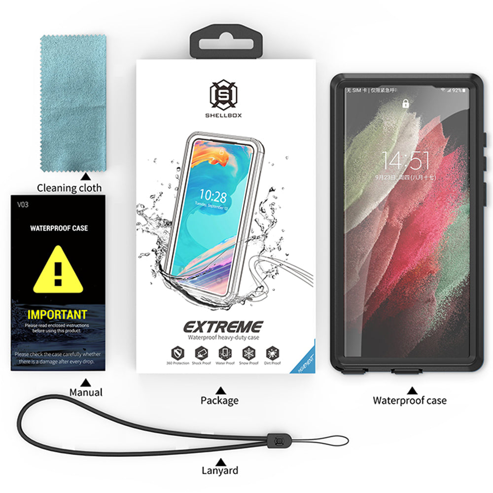 Funda impermeable para Samsung Galaxy S23 Ultra S918, ShellBox, Negra