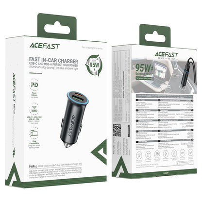 Cargador de coche Acefast B16, 95W, 3.25A, 1 x USB-A - 1 x USB-C, Gris