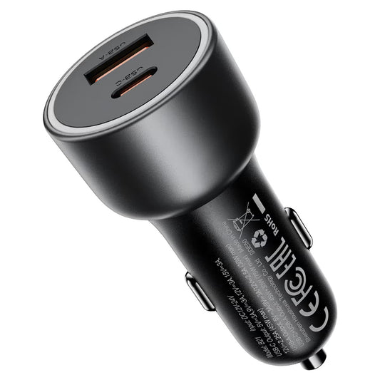 Cargador de coche Acefast B21, 75W, 3A, 1 x USB-A - 1 x USB-C, Gris