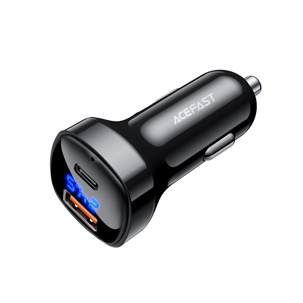 Cargador de coche Acefast B4, 66W, 3A, 1 x USB-A - 1 x USB-C, Negro