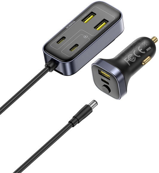 Cargador de coche Baseus BackseatPal L1, 110W, 3A, 3 x USB-A - 3 x USB-C, Negro C00081100121-00