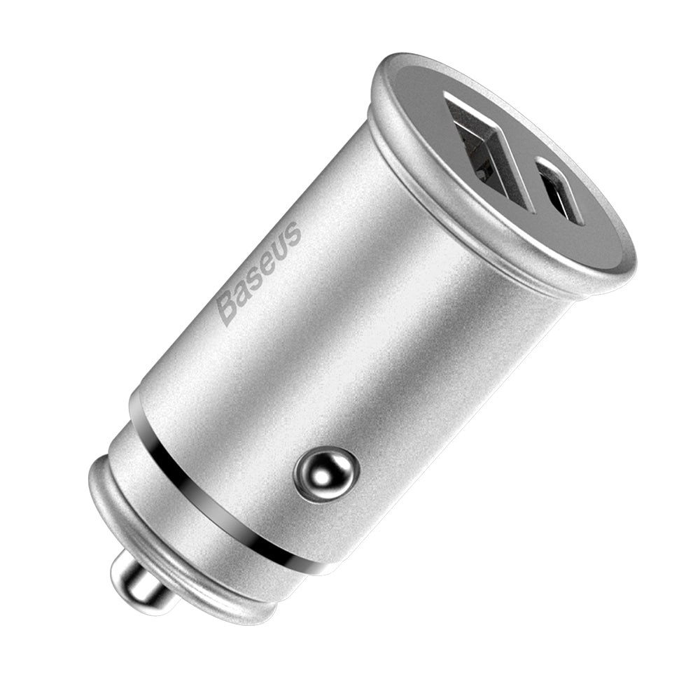 Cargador de Coche Baseus Circular Metal, 30W, 5A, 1 x USB-A - 1 x USB-C, Gris