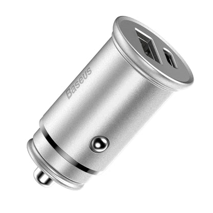 Cargador de Coche Baseus Circular Metal, 30W, 5A, 1 x USB-A - 1 x USB-C, Gris