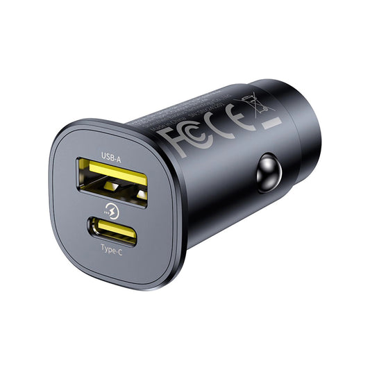 Cargador de coche Baseus GoTrip, 30W, 3A, 1 x USB-A - 1 x USB-C, Negro