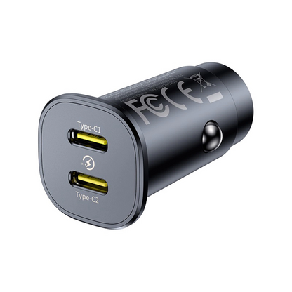 Cargador de coche Baseus GoTrip, 30W, 3A, 2 x USB-C, Negro