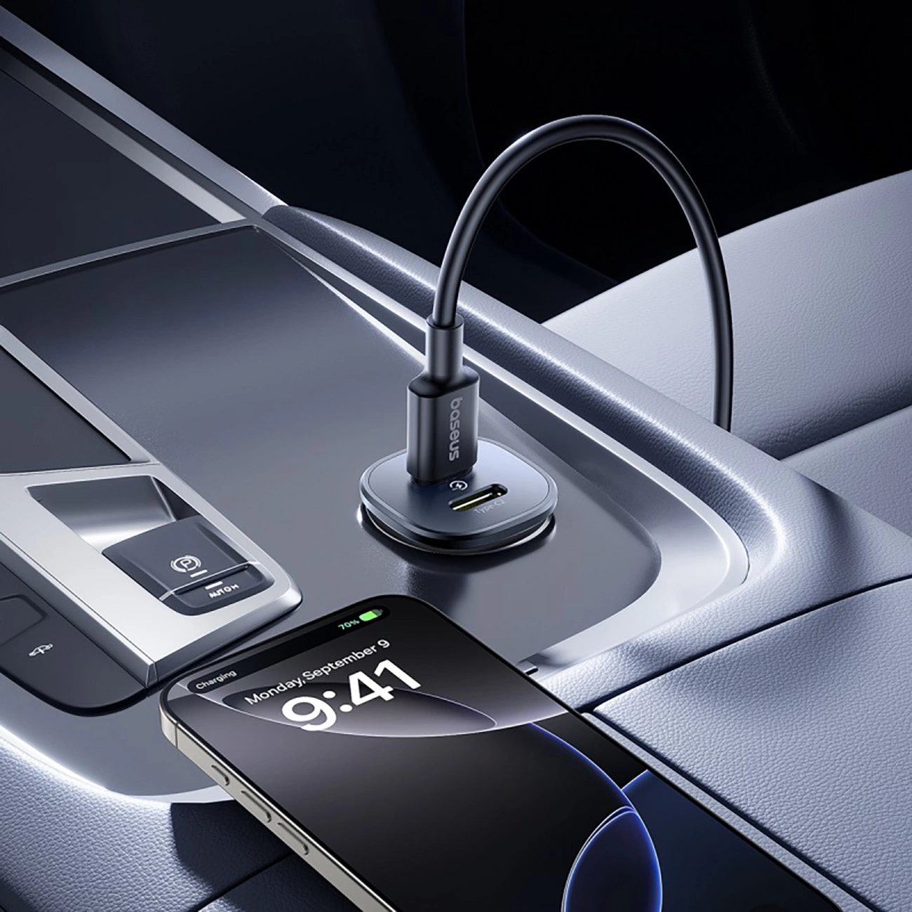 Cargador de coche Baseus GoTrip, 30W, 3A, 2 x USB-C, Negro