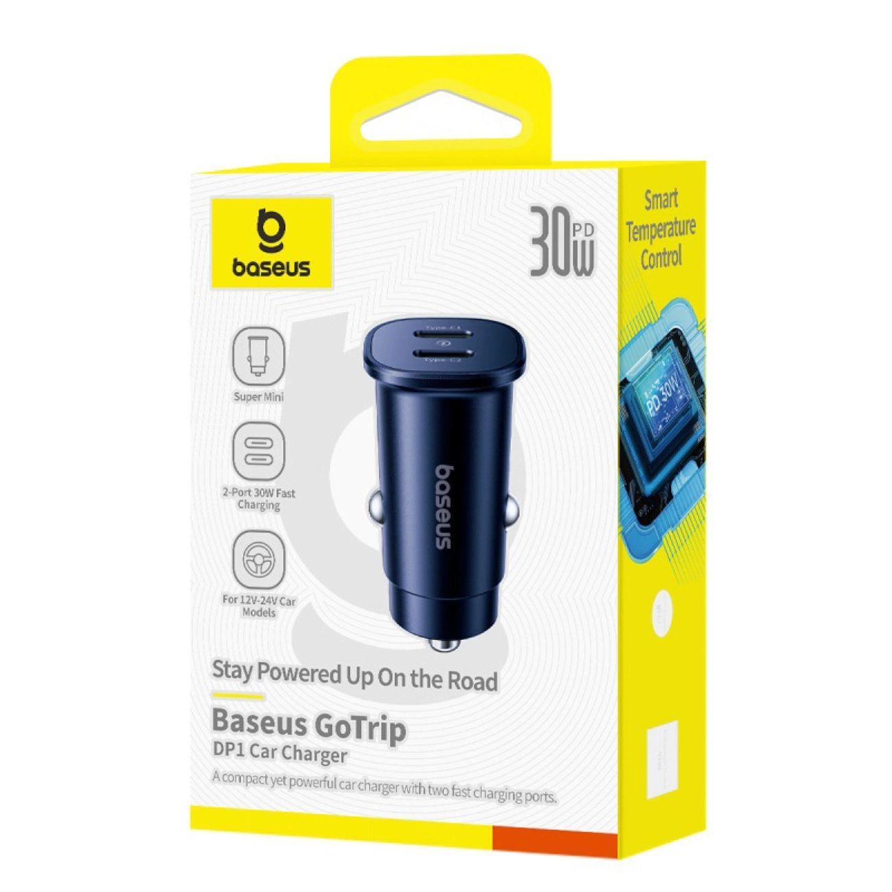 Cargador de coche Baseus GoTrip, 30W, 3A, 2 x USB-C, Negro