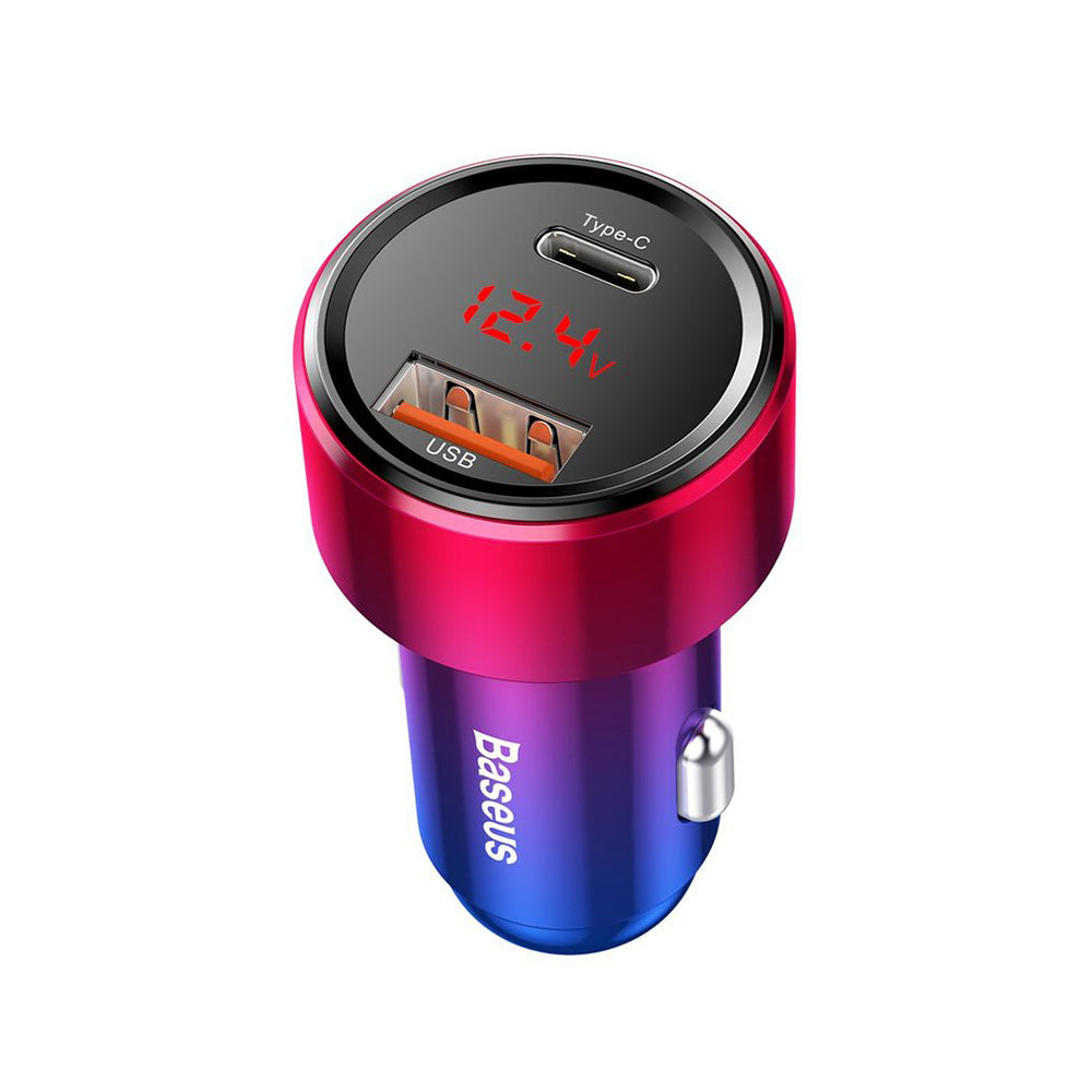 Cargador de coche Baseus Magic Display Series, 45W, 5A, 1 x USB-A - 1 x USB-C, Multicolor CCMLC20C-09