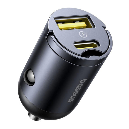 Cargador de coche Baseus Tiny Star, 30W, 3A, 1 x USB-A - 1 x USB-C, Negro C00035001121-02