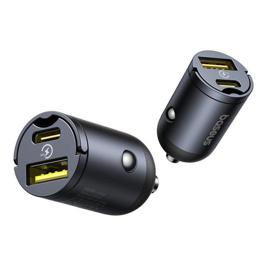 Cargador de coche Baseus Tiny Star, 30W, 3A, 1 x USB-A - 1 x USB-C, Negro C00035001121-02