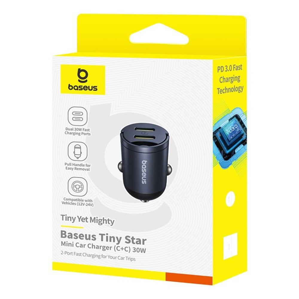 Cargador de coche Baseus Tiny Star, 30W, 3A, 2 x USB-C, Negro C00035001121-03