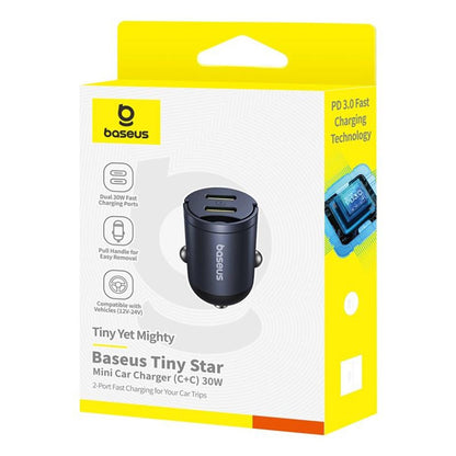Cargador de coche Baseus Tiny Star, 30W, 3A, 2 x USB-C, Negro C00035001121-03