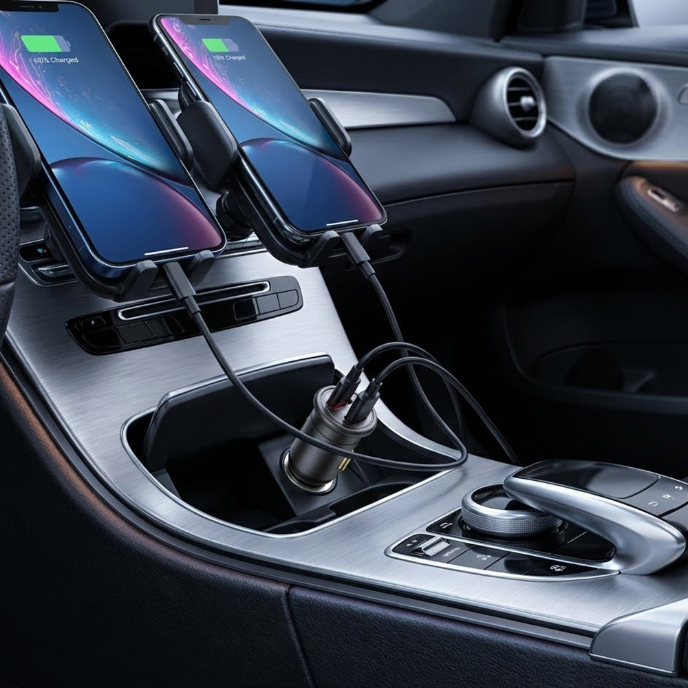 Cargador de coche Blueo, 35W, 3A, 1 x USB-A - 1 x USB-C, Gris