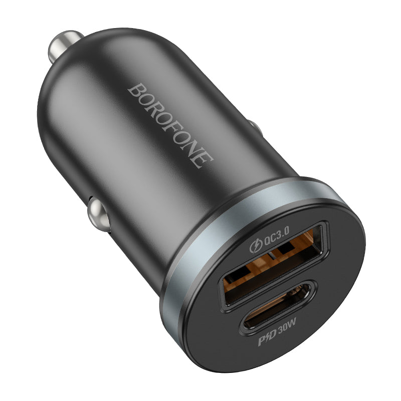 Cargador de coche Borofone BZ22 Scenery, 30W, 3A, 1 x USB-A - 1 x USB-C, Negro 