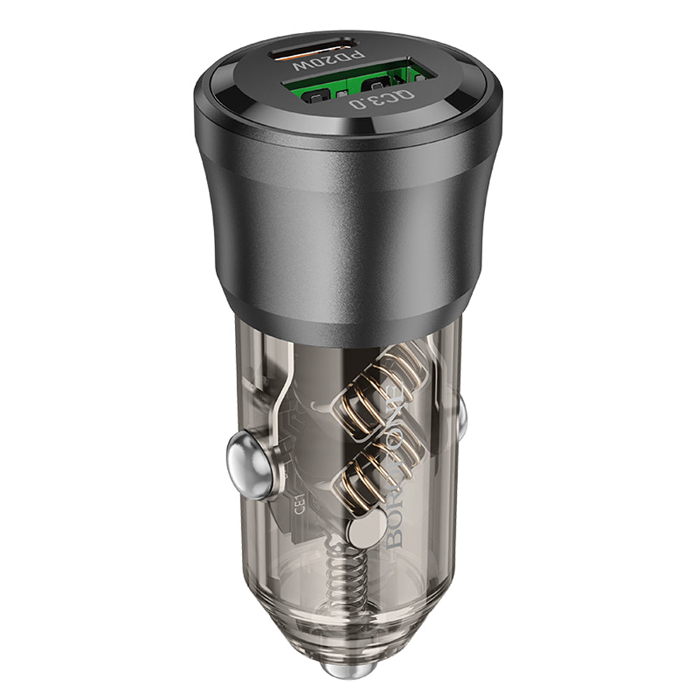 Cargador de coche Borofone BZ25 Journey, 38W, 3A, 1 x USB-A - 1 x USB-C, Negro