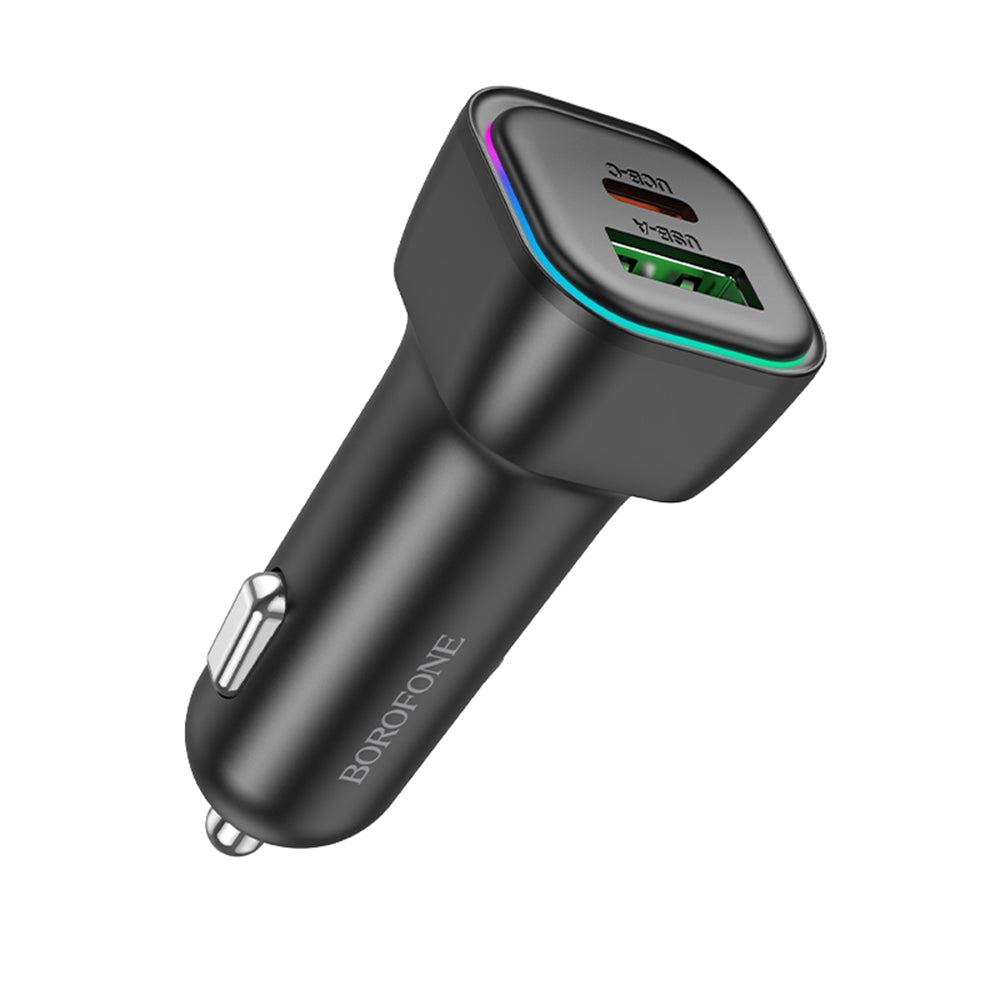 Cargador de coche Borofone BZ28A Trophie, 30W, 3A, 1 x USB-A - 1 x USB-C, Negro