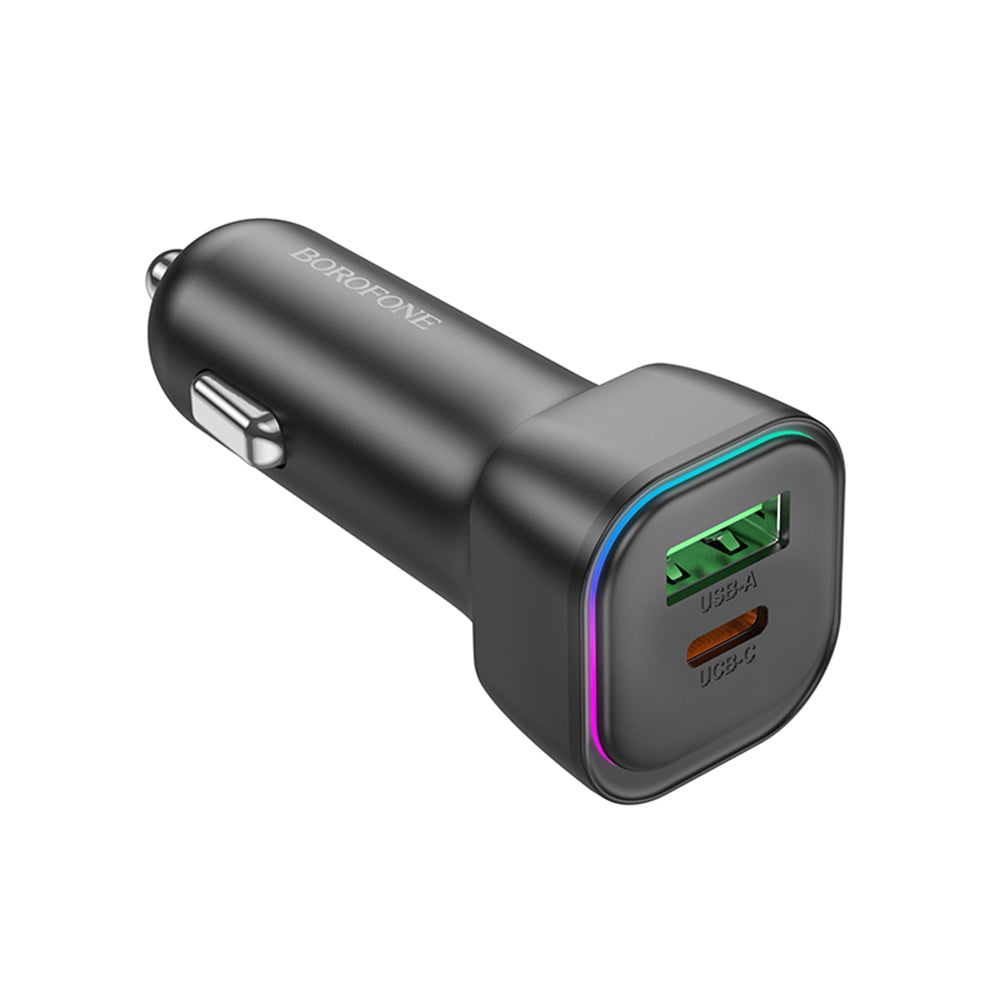 Cargador de coche Borofone BZ28A Trophie, 30W, 3A, 1 x USB-A - 1 x USB-C, Negro