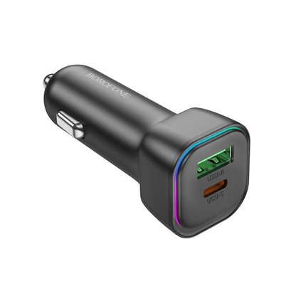 Cargador de coche Borofone BZ28A Trophie, 30W, 3A, 1 x USB-A - 1 x USB-C, Negro