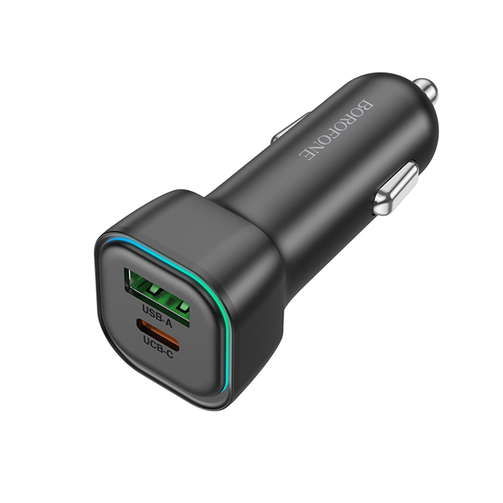 Cargador de coche Borofone BZ28A Trophie, 30W, 3A, 1 x USB-A - 1 x USB-C, Negro