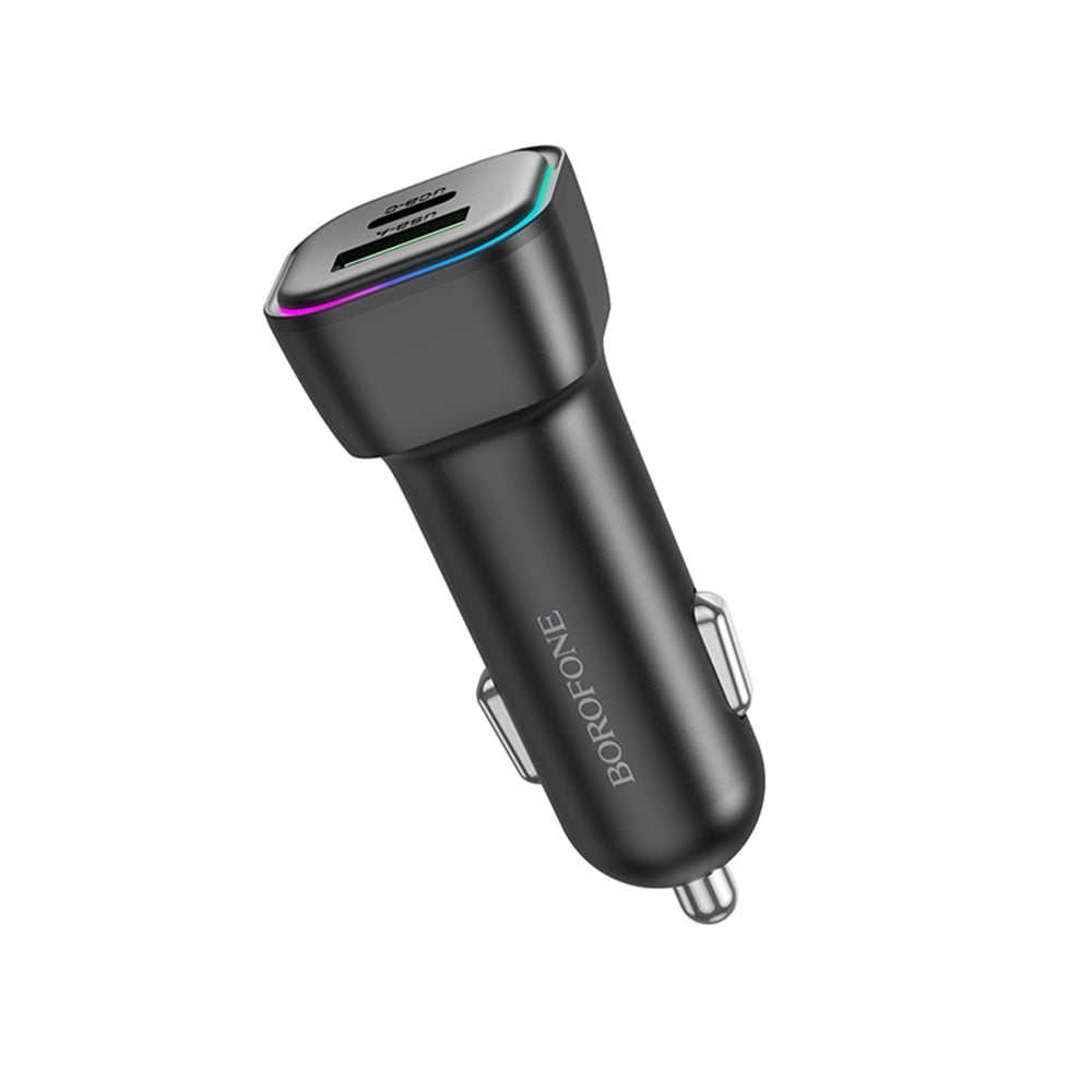 Cargador de coche Borofone BZ28A Trophie, 30W, 3A, 1 x USB-A - 1 x USB-C, Negro