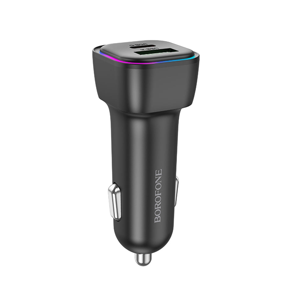 Cargador de coche Borofone BZ28A Trophie, 30W, 3A, 1 x USB-A - 1 x USB-C, Negro