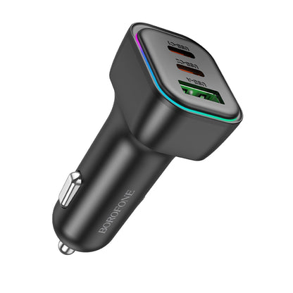 Cargador de coche Borofone BZ28C Trophie, 60W, 3A, 1 x USB-A, 2 x USB-C, Negro