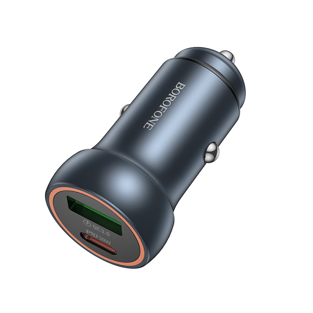 Cargador de Coche Borofone BZ32A Fresh, 30W, 3A, 1 x USB-A - 1 x USB-C, Gris