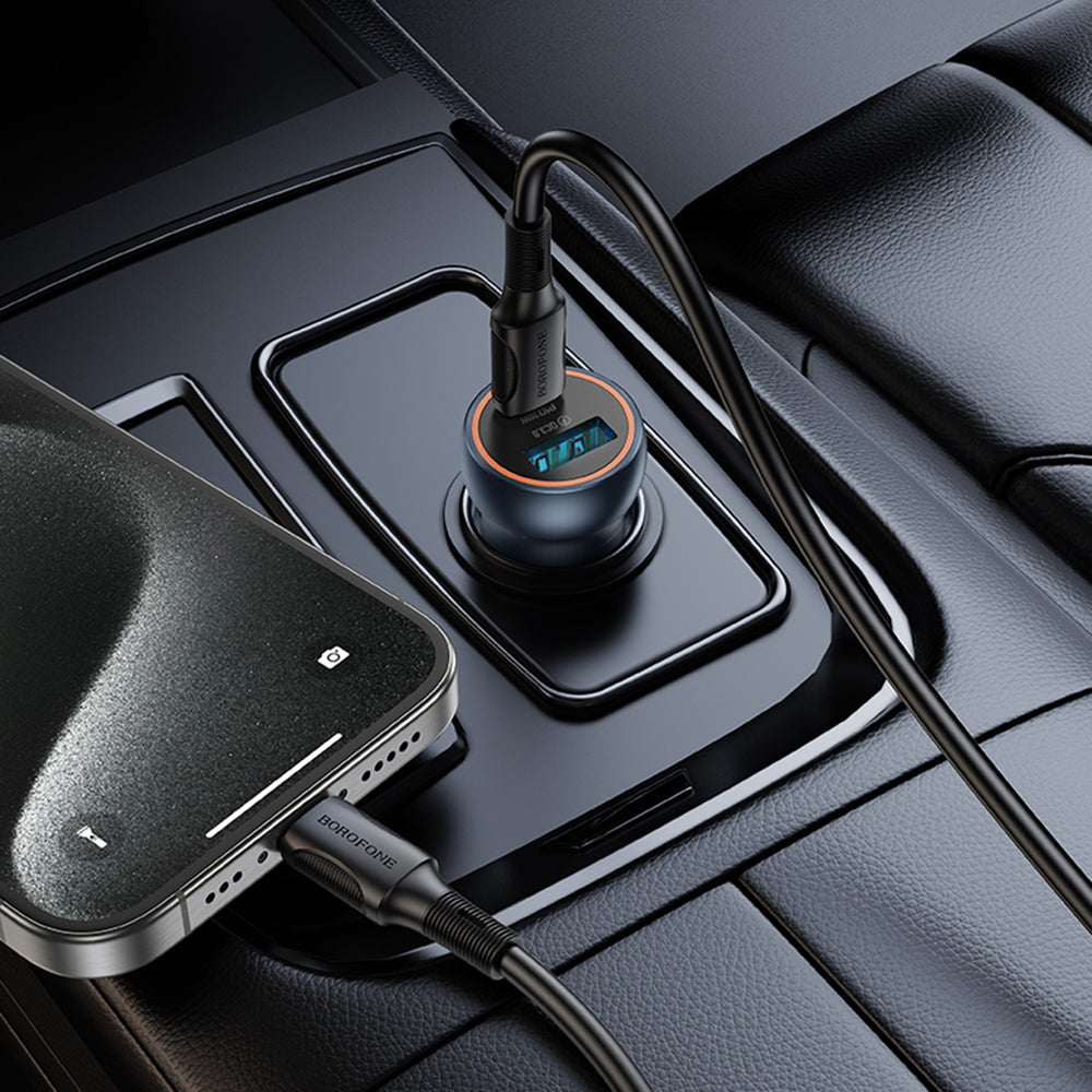 Cargador de Coche Borofone BZ32A Fresh, 30W, 3A, 1 x USB-A - 1 x USB-C, Gris