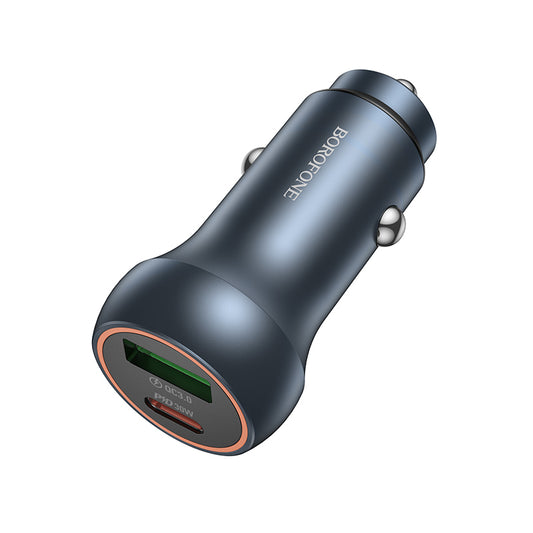Cargador de Coche Borofone BZ32B Fresh, 48W, 3A, 1 x USB-A - 1 x USB-C, Gris