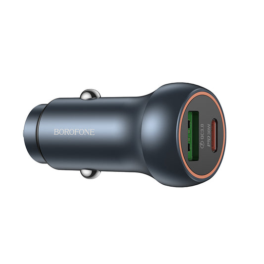 Cargador de Coche Borofone BZ32B Fresh, 48W, 3A, 1 x USB-A - 1 x USB-C, Gris