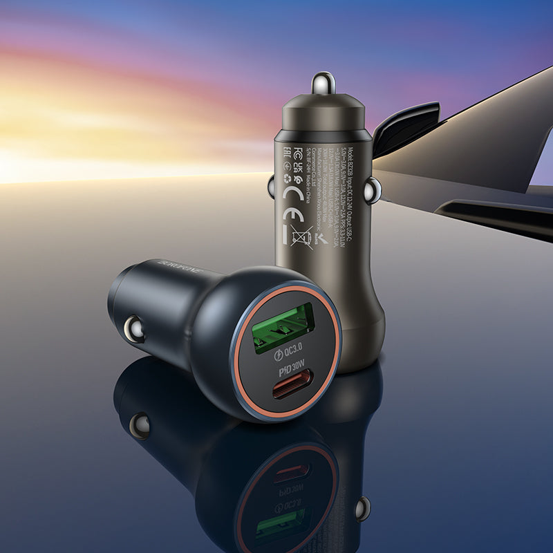 Cargador de Coche Borofone BZ32B Fresh, 48W, 3A, 1 x USB-A - 1 x USB-C, Gris