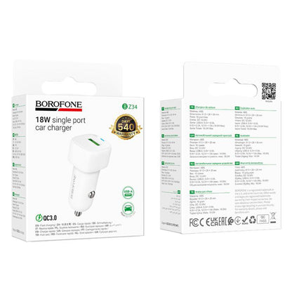 Cargador de Coche Borofone BZ34 Cloud, 18W, 3A, 1 x USB-A, Blanco
