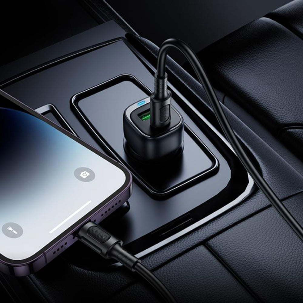 Cargador de coche Borofone BZ34B Cloud, 38W, 3A, 1 x USB-A - 1 x USB-C, Negro