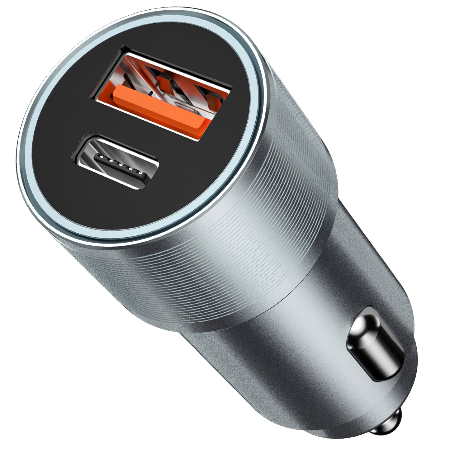 Cargador de coche BWOO BO-CC73, 38W, 3A, 1 x USB-A - 1 x USB-C, Plata 