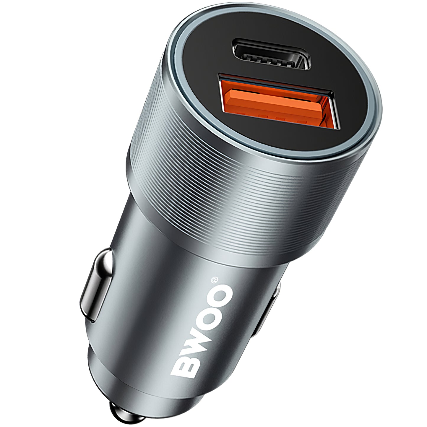 Cargador de coche BWOO BO-CC73, 38W, 3A, 1 x USB-A - 1 x USB-C, Plata 