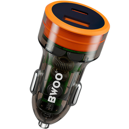 Cargador de coche BWOO BO-CC85, 38W, 3A, 1 x USB-A - 1 x USB-C, Negro 