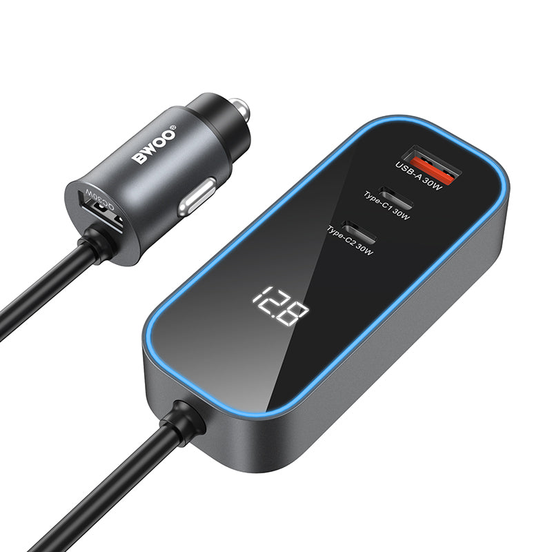 BWOO CC107 Car Charger Display, 120W, 3A, 2 x USB-A - 2 x USB-C, Black