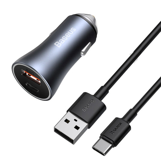 Cargador de coche con cable USB-C Baseus Golden Contactor, 40W, 5A, 1 x USB-A - 1 x USB-C, Gris TZCCJD-0G