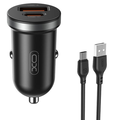 Cargador de coche con cable USB-C XO Design CC56, 30W, 3A, 1 x USB-A - 1 x USB-C, Negro