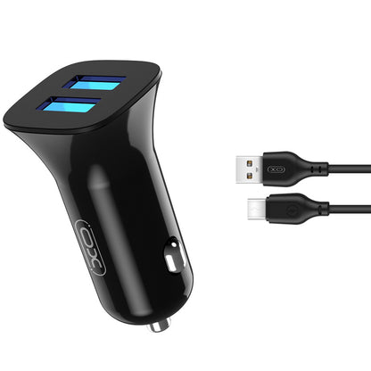 Cargador de coche con cable USB-C XO Design TZ10, 12 W, 2,4 A, 2 x USB-A, negro 