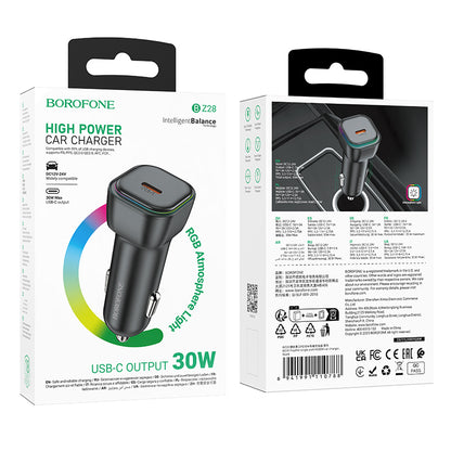 Cargador de coche con cable Lightning Borofone BZ28 Trophie, 30W, 3A, 1 x USB-C, Negro 