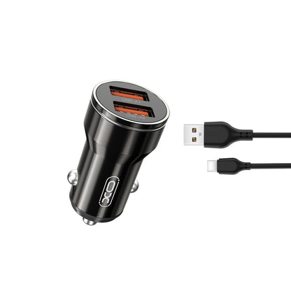 Cargador de coche con cable USB-C XO Design CC48, 12W, 2.4A, 2 x USB-A, Gris
