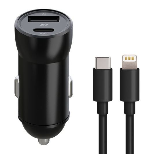Cargador de coche con cable Lightning MaXlife MXCC-04, 20W, 3A, 1 x USB-A - 1 x USB-C, Negro