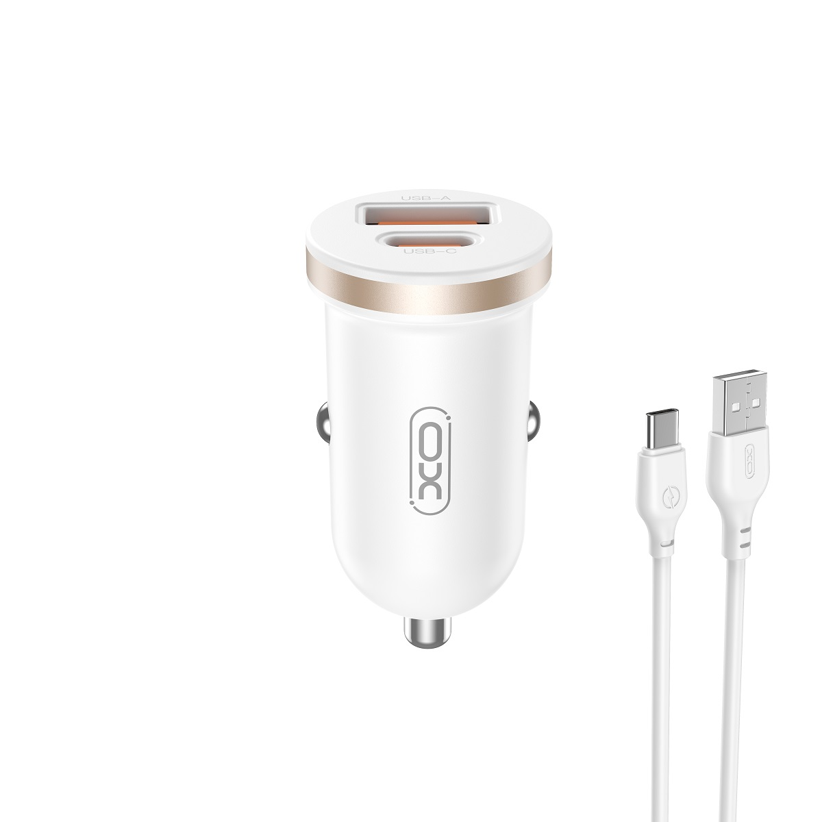Cargador de coche con cable USB-C XO Design CC56, 30W, 3A, 1 x USB-A - 1 x USB-C, Blanco