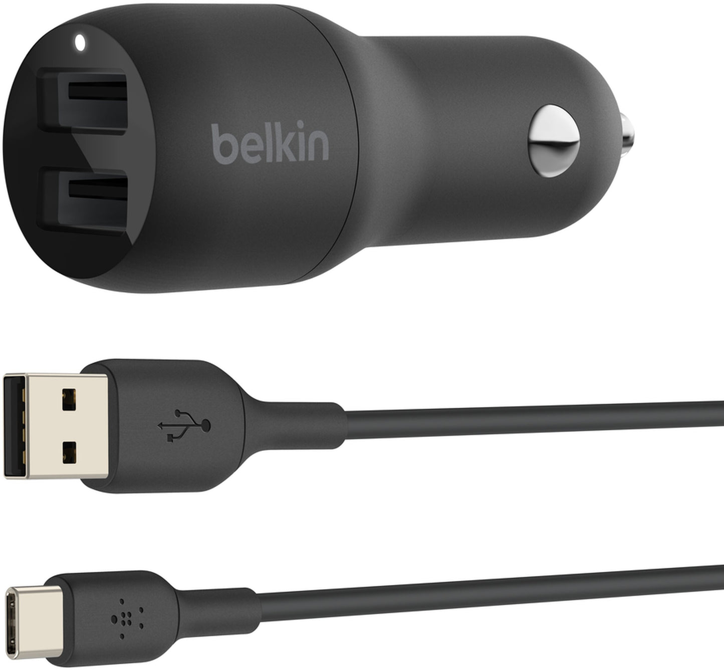 Cargador de coche con cable USB-C Belkin BoostCharge Dual, 24W, 2.4A, 2 x USB-A, negro CCE001bt1MBK
