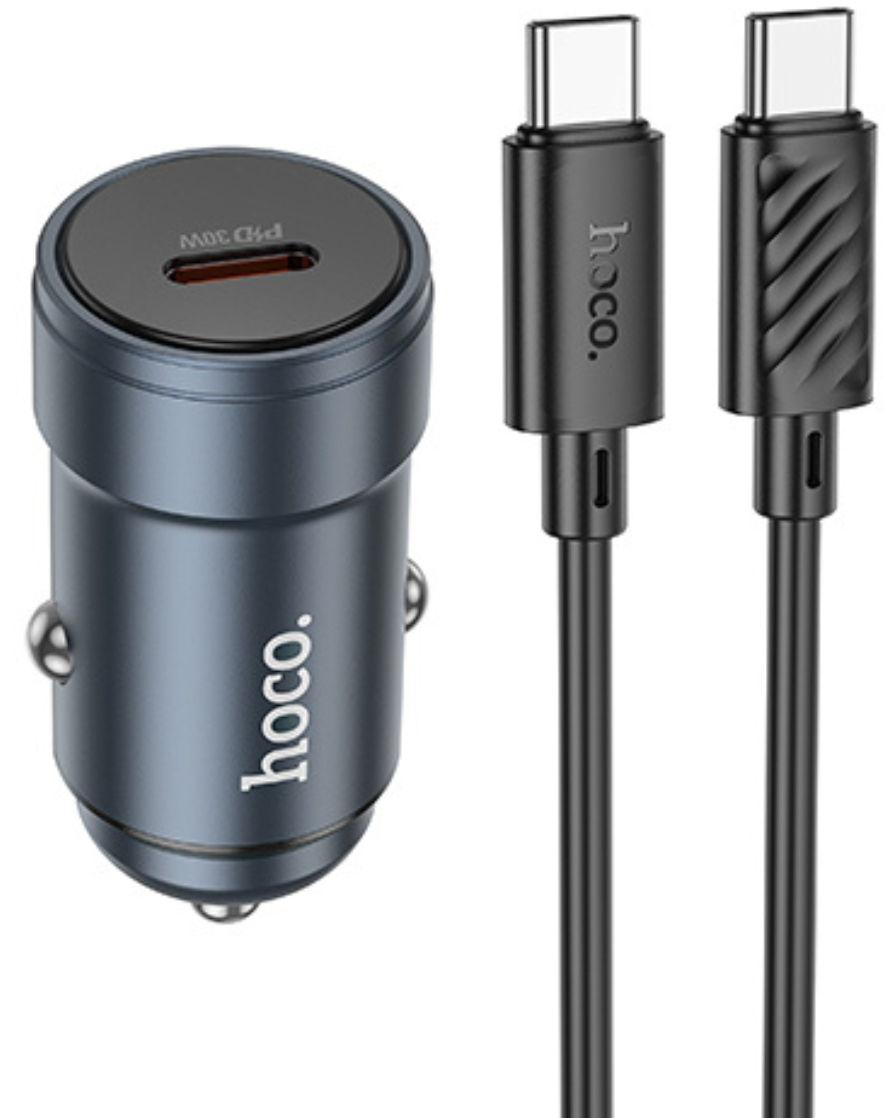 Cargador de Coche con Cable USB-C HOCO Z57, 30W, 3A, 1 x USB-C, Gris