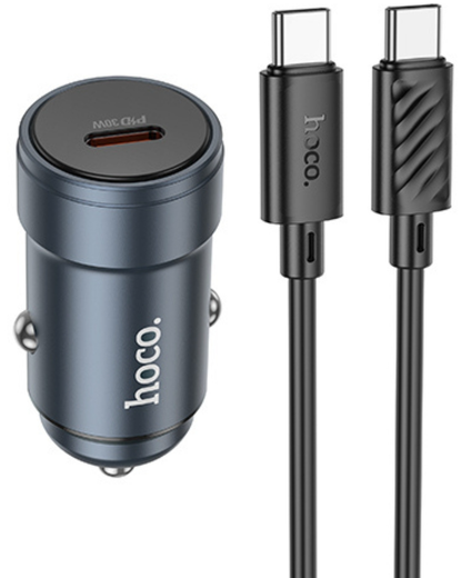 Cargador de Coche con Cable USB-C HOCO Z57, 30W, 3A, 1 x USB-C, Gris