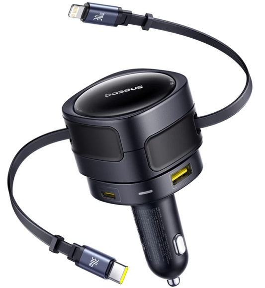 Cargador de coche con cable USB-C / Lightning Baseus Enjoyment Max, 90 W, 1 x USB-A - 1 x USB-C, negro C00035507121-02