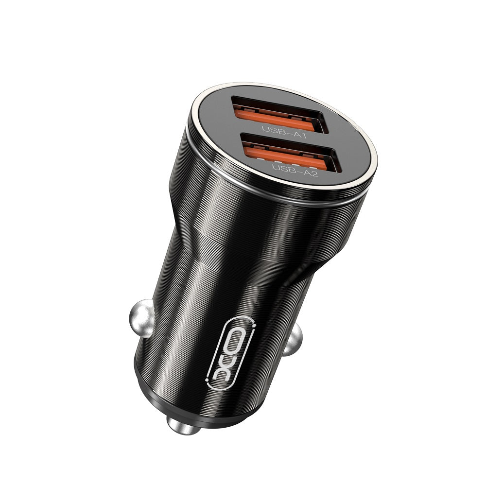 Cargador de coche con cable USB-C XO Design CC48, 12W, 2.4A, 2 x USB-A, Gris